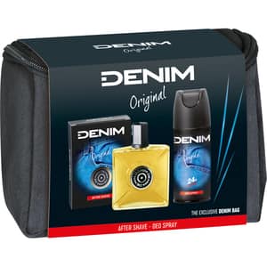 Set ingrijire DENIM Original: Lotiune after shave, 100ml + Deodorant spray, 150ml + Borseta