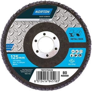Disc lamelar frontal NORTON, 125 x 22 mm, P80, oxid de aluminiu, albastru
