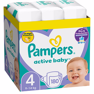 Scutece PAMPERS Active Baby XXL Box nr 4, Unisex, 9-14 kg, 180 buc