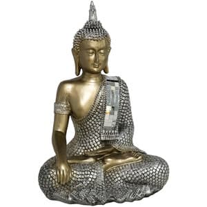 Statueta decorativa Buddha Bakti, rasina, 12 x 18 x 27 cm, argintiu