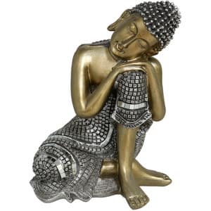 Statueta decorativa Buddha Vidna, rasina, 14 x 16 x 22 cm, argintiu