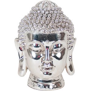 Statueta decorativa Buddha Balun, rasina, 11 x 12 x 18 cm, argintiu