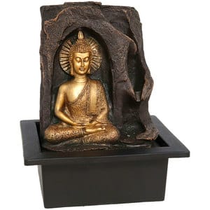Fantana decorativa Buddha Daiki, rasina, 18 x 21 x 25 cm, LED, LED auriu