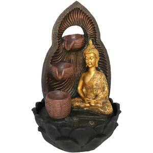 Fantana decorativa Buddha Asvin, rasina, 26 x 26 x 40 cm, LED, auriu
