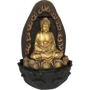 Fantana decorativa Buddha Disha, rasina, 26 x 26 x 40 cm, LED, auriu