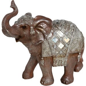 Statueta decorativa Elefant, rasina, 8 x 20 x 26 cm, argintiu