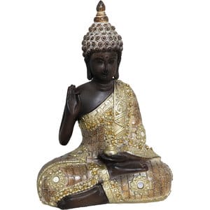 Statueta decorativa Buddha, rasina, 8 x 15 x 21 cm, auriu