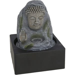 Fantana decorativa Buddha Kasi, rasina, 18 x 18 x 25 cm, LED, gri