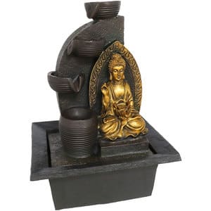 Fantana decorativa Buddha Meha, rasina, 24 x 30 x 38 cm, LED, auriu