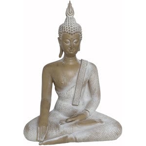 Statueta decorativa Buddha Sarani, rasina, 10 x 19 x 26 cm, alb