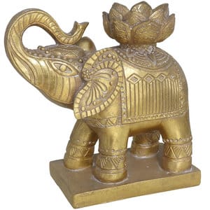 Statueta decorativa Elefant Ushum, rasina, 11 x 24 x 23 cm, auriu