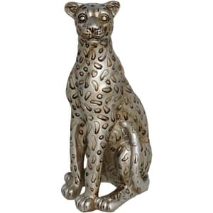 Statueta decorativa Leopard, rasina ABS, 8 x 10 x 19 cm, argintiu