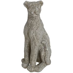 Statueta decorativa Leopard, rasina ABS, 8 x 10 x 19 cm, argintiu