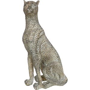Statueta decorativa Leopard, rasina ABS, 8 x 12 x 24 cm, argintiu