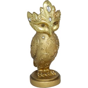 Statueta decorativa Bufnita, rasina ABS, 11 x 13 x 28 cm, auriu
