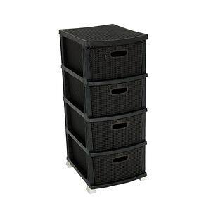 Dulap plastic, 4 sertare, impletit, 46 x 37.5 x 91 cm, negru