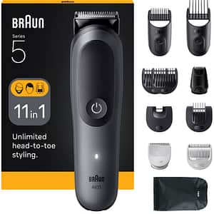 Aparat de tuns BRAUN Seria 5 AIO5560, acumulator, 120 min autonomie, argintiu