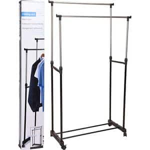 Cuier tip stander dublu pe roti, otel, 80 x 42 x 90-160 cm, crom