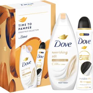 Set ingrijire corp DOVE: Gel de dus Nourishing Silk, 250ml + Deodorant spray Invisible Dry, 150ml