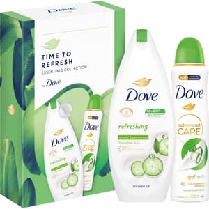 Set cadou DOVE Refreshing: Gel de dus, 250ml + Deodorant spray Cucumber & Green Tea, 150ml
