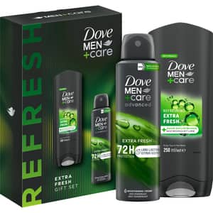 Set ingrijire corp DOVE Men+Care Extra Fresh: Gel de dus, 250ml + Deodorant spray, 150ml