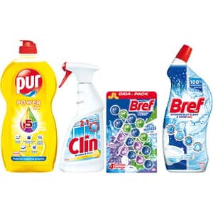 Pachet detergenti pentru curatenia casei PUR + CLIN + BREF, 4 bucati
