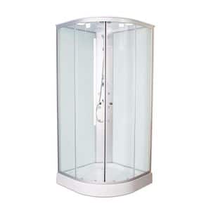Cabina de dus cu hidromasaj SANOTECHNIK TM01, semirotunda, 88 x 88 x 215 cm, sticla securizata 4 mm, profil alb
