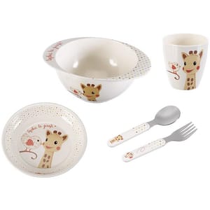 Set complet hranire VULLI Girafa Sophie & Kiwi, 6 luni+, 5 buc, alb