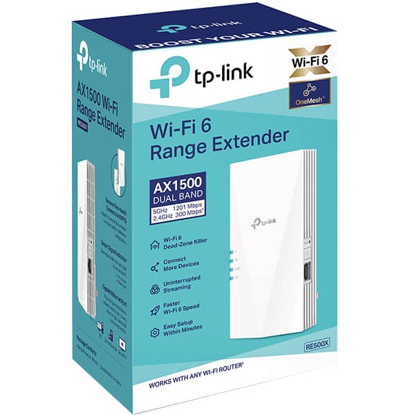 Wireless Range Extender TP-LINK RE500X AX1500, Wi-Fi 6, Dual-Band 300 + 1200 Mbps, alb