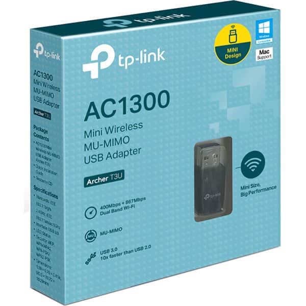Adaptor USB Wireless TP-LINK Archer T3U AC1300, Dual-Band 400 + 867 Mbps, negru