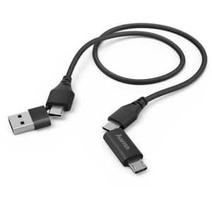 Cablu date HAMA 183296, 4 in 1, USB-A/USB-C - MicroUSB/USB-C, 1.5m, negru