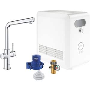 Baterie bucatarie GROHE Blue Professional 31347003, tip L, filtrare, racire, apa carbogazoasa, alama, argintiu