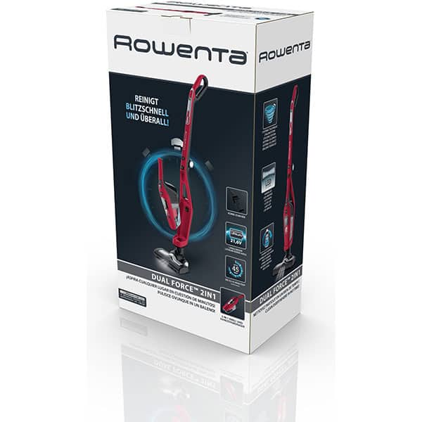 Aspirator vertical ROWENTA Dual Force 2in1 RH6753WO, 0.6l, 21.6V, autonomie max 75 min, iluminare LED, rosu-gri inchis
