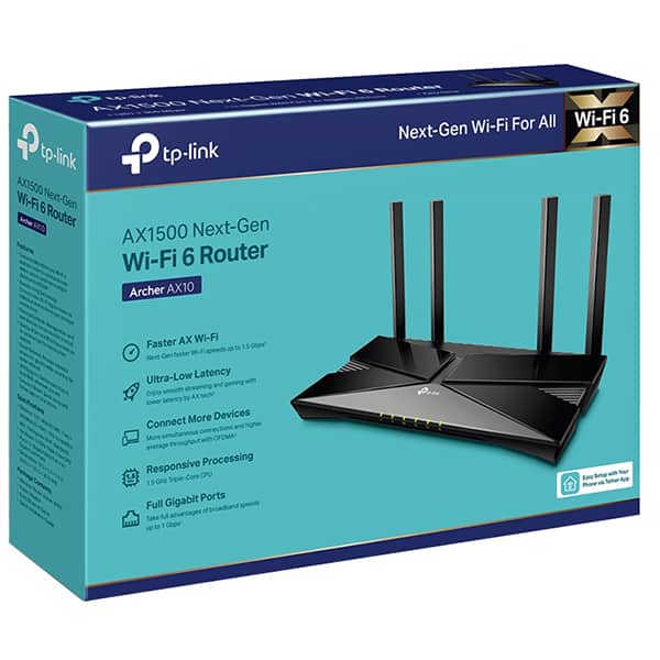 Router Wireless Gigabit TP-LINK Archer AX1500  AX10, Dual-band 300 + 1201 Mbps, negru