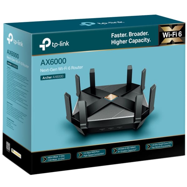 Router Wireless Gigabit TP-LINK Archer AX6000, Wi-Fi 6, Dual-band 1148 + 4804 Mbps, negru