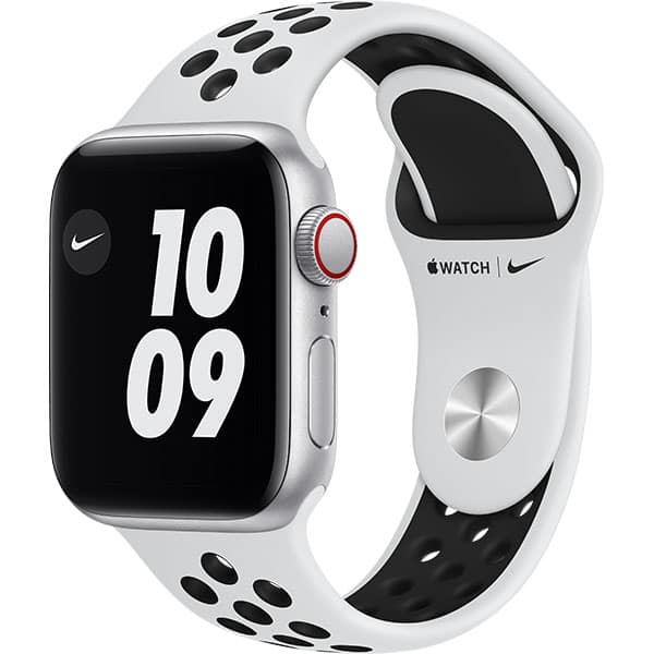 APPLE Watch Nike SE (v2) GPS + Cellular, 40mm Silver Aluminium Case, Pure Platinum/Black Nike Sport Band