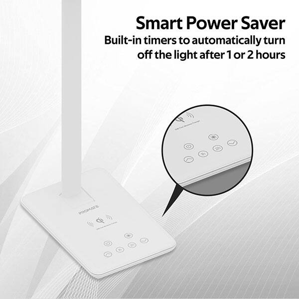 Lampa de birou multifunctionala PROMATE AuraLight-1, Power Saver, Incarcator Qi Wireless 10W, alb
