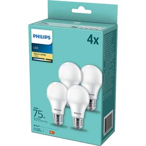 Set 4 becuri LED PHILIPS 8718699694982, E27, 10W, 1055lm, lumina calda