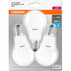 Set 3 becuri LED OSRAM 4052899972636, E27, 9W, lumina neutra