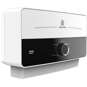 Instant apa calda electric ARISTON Aures Slim Multi, 2.1l/min, 5000W, senzor de debit, supapa de siguranta, alb-negru