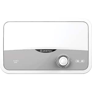 Instant apa calda electric ARISTON Aures Slim, 3.9 l/min, 5500W, IP25, Limitator dublu termic, alb-gri