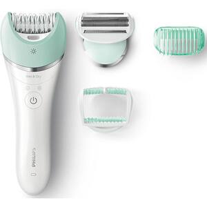 Epilator PHILIPS Satinelle Advanced Wet & Dry BRE620/00, 32 pensete, 2 viteze, 3 accesorii, acumulator, alb-verde 
