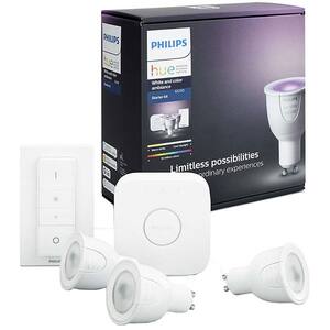 Kit 3 becuri LED Smart Spot PHILIPS Hue 6.5W (25W), GU10, Lumina RGB + Consola si Intrerupator cu variator