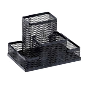 Suport accesorii birou MEMORIS Precious Mesh, 4 compartimente, metal, negru