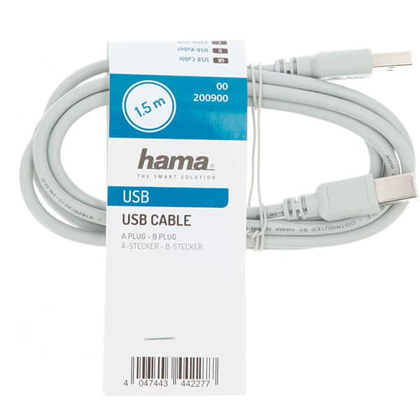 Cablu USB A - USB B HAMA 200900, 1.5m, gri