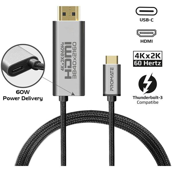 Adaptor HDMI - USB-C PROMATE DP60, 1.8m, negru