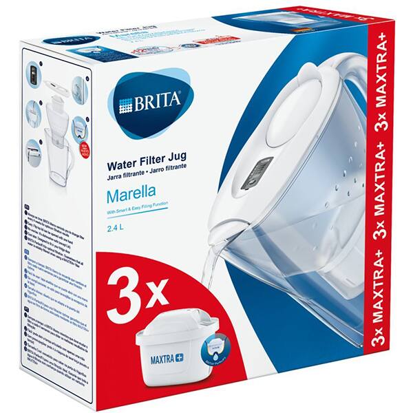 Cana filtranta BRITA Marella + 3 filtre Maxtra+ BR1039273, 2.4l, alb-transparent