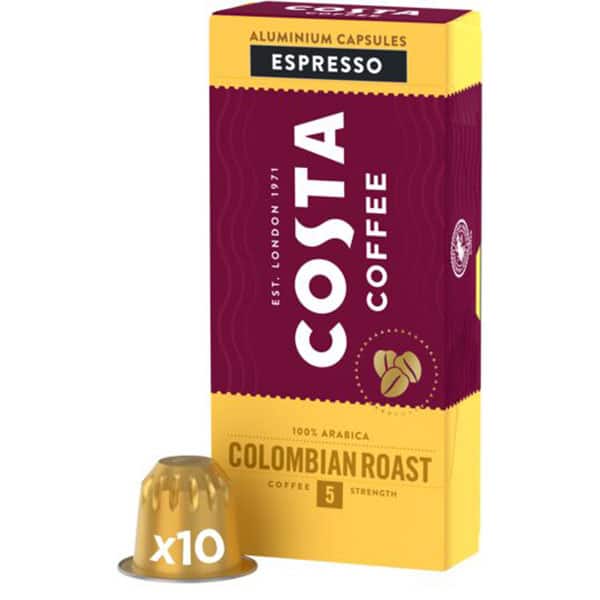 Capsule cafea COSTA COFFEE Colombian Roast Espresso compatibilitate cu Nespresso 30189, 10 capsule, 57g