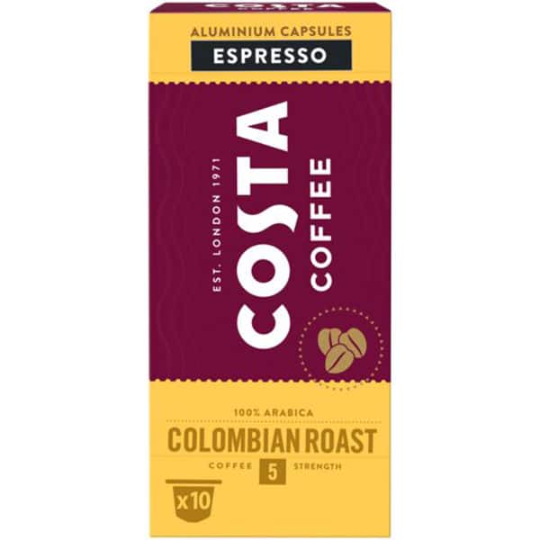 Capsule cafea COSTA COFFEE Colombian Roast Espresso compatibilitate cu Nespresso 30189, 10 capsule, 57g