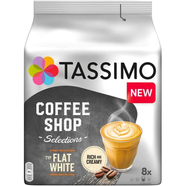 Capsule cafea JACOBS Tassimo Coffee Shop Flat White, 8 capsule cafea + 8 capsule lapte, 220g